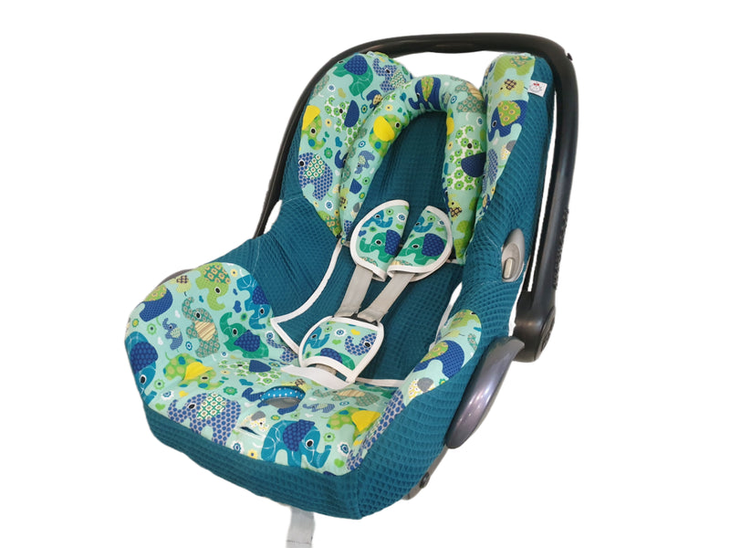 Maxi Cosi Babyschalenbezug, Ersatzbezug oder Spannbezug Elefanten petrol von Atelier MiaMia