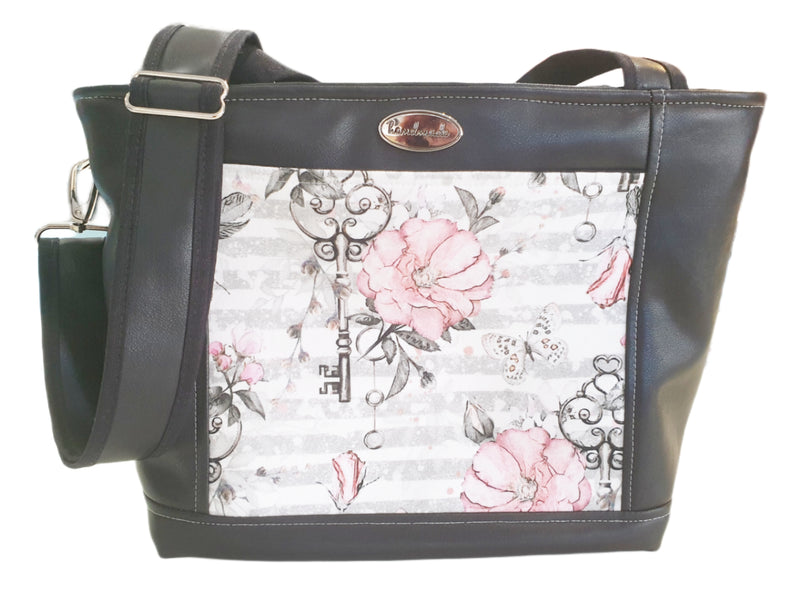 Handtasche einzeln oder im Set mit Geldbörse und Kosmetiktasche Rosen Schlüssel von Atelier MiaMia