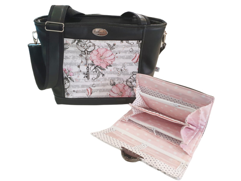 Handtasche einzeln oder im Set mit Geldbörse und Kosmetiktasche Rosen Schlüssel von Atelier MiaMia