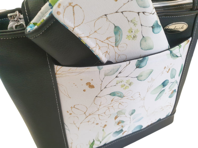 Handtasche einzeln oder im Set mit Geldbörse und Kosmetiktasche Eukalyptus von Atelier MiaMia