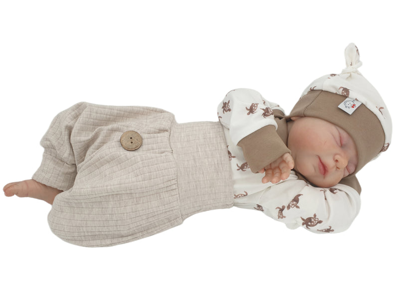 Coole Pumphose oder Babyset mit Knopf bis Gr. 140 helles beige breite Rippe von Atelier MiaMia