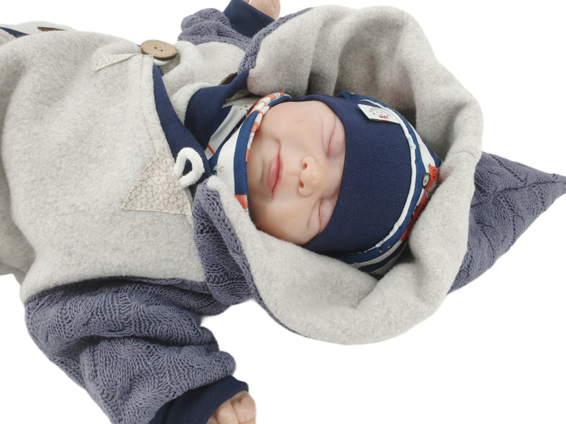 Overall Baby Kind von 50 bis 110 Designer Wellnessoverall blau Zipfel Strick 100% Biobaumwolle  von Atelier MiaMia