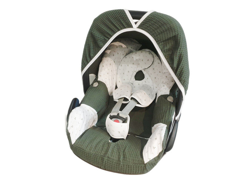 Maxi Cosi Babyschalenbezug, Ersatzbezug oder Spannbezug dunkelgrün kleine Blätter von Atelier MiaMia