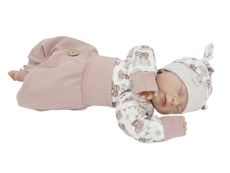 Coole Pumphose oder Babyset mit Knopf bis Gr. 140 altrosa breite Rippe von Atelier MiaMia