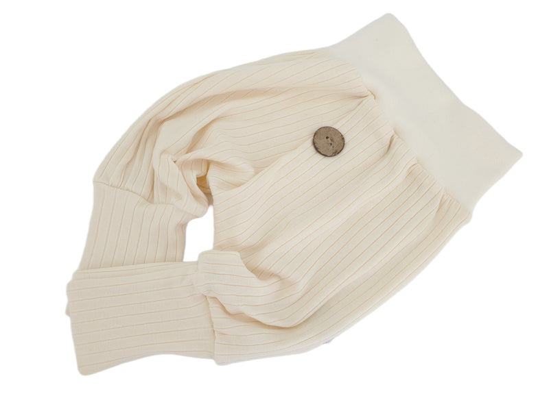 Coole Pumphose oder Babyset mit Knopf bis Gr. 140 creme breite Rippe von Atelier MiaMia