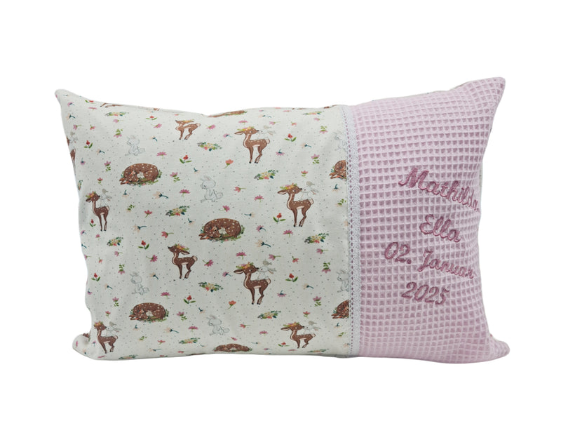 Geburtskissen - Namenskissen mit Stickerei - Panel - Foto- Rehe von Atelier MiaMia