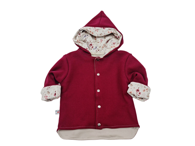 Kaputzenjacke Baby Kind Größe 50-140 Designer Jacke Limitiert !! bordeaux Blumen  von Atelier MiaMia