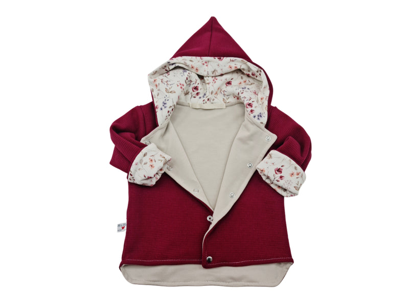 Kaputzenjacke Baby Kind Größe 50-140 Designer Jacke Limitiert !! bordeaux Blumen  von Atelier MiaMia