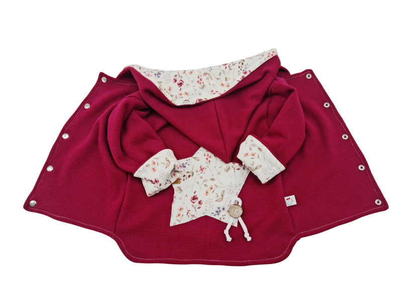 Kaputzenjacke Baby Kind Größe 50-140 Designer Jacke Limitiert !! bordeaux Blumen  von Atelier MiaMia