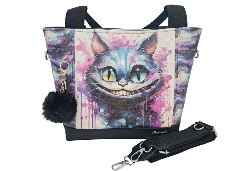 Handtasche einzeln oder im Set mit Geldbörse und Kosmetiktasche Grinsekatze von Atelier MiaMia