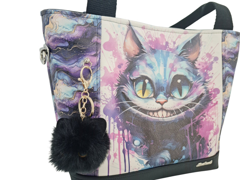 Handtasche einzeln oder im Set mit Geldbörse und Kosmetiktasche Grinsekatze von Atelier MiaMia
