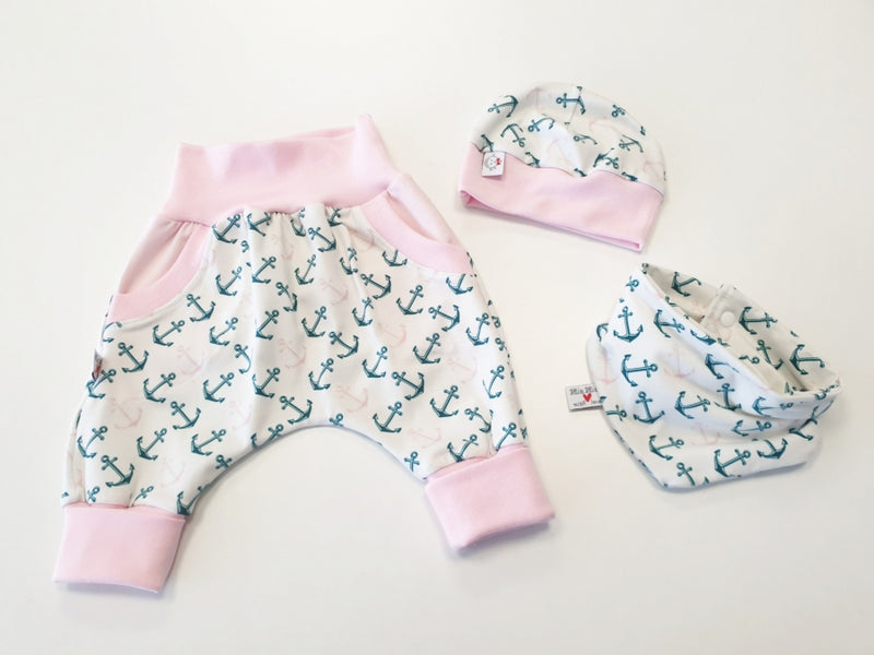 Coole Pumphose oder Babyset kurz und lang Anker Blau Rosa 10 von Atelier MiaMia