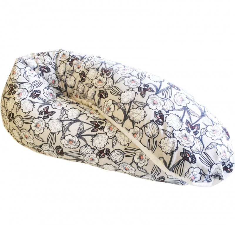 Atelier MiaMia cuscino per allattamento o cuscino per traversina laterale cuscino di posizionamento motivo floreale farfalla bianco e nero 104