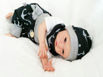 Atelier MiaMia Beanie Set Cappello e Sciarpa Nero Bianco Anchor No.105