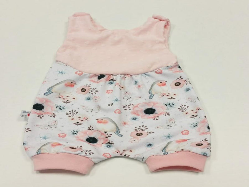 Pagliaccetto estivo corto Atelier MiaMia disponibile anche come baby set fiori pettirossi 109