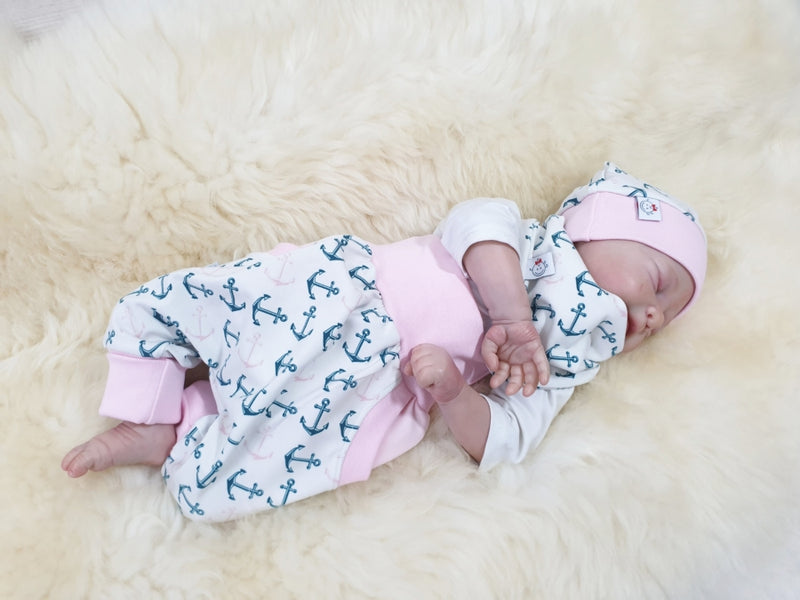 Coole Pumphose oder Babyset kurz und lang Anker Blau Rosa 10 von Atelier MiaMia