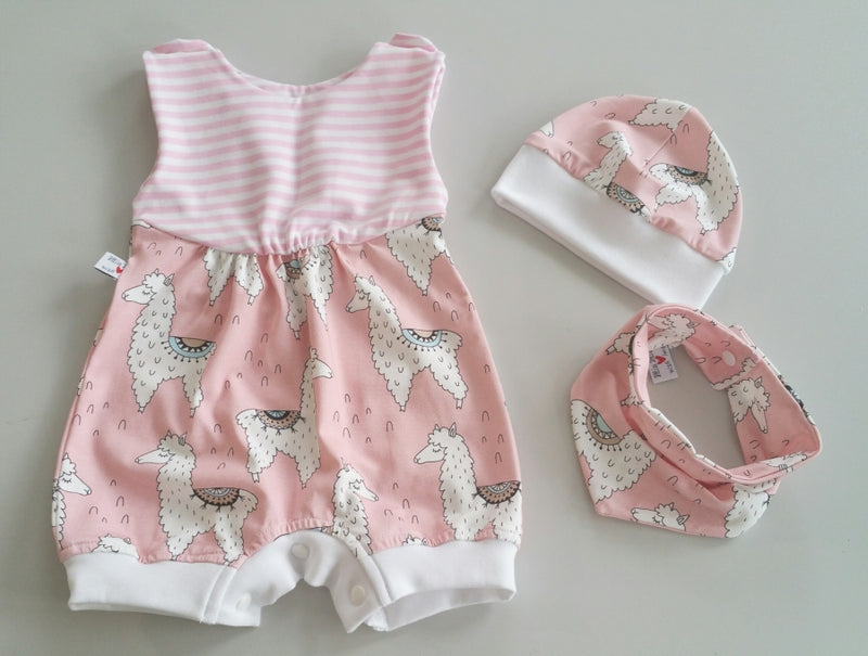 Atelier MiaMia short summer romper also available as baby set Rosa Lama 112