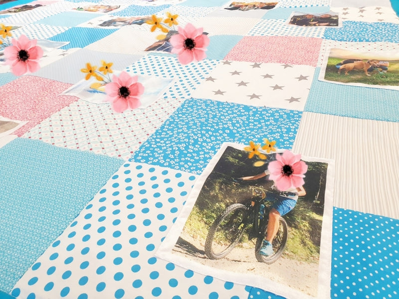 Atelier MiaMia cuddly blanket as photo blanket light blue flower pattern stars with pictures 12