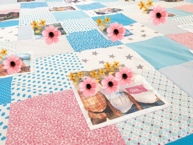 Kuscheldecke als Fotodecke Hellblau Blumenmuster Sterne mit Bildern 12 von Atelier MiaMia
