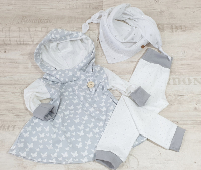 Atelier MiaMia - abito con cappuccio bambino bambino taglia 56-140 designer limitato farfalle grigio chiaro 13