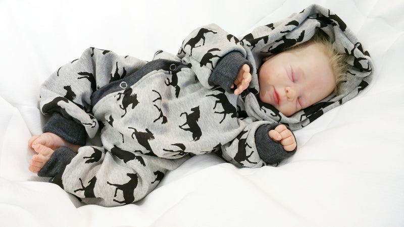 Atelier MiaMia - tutina neonato bambino da 50 a 110 tutina design wellness cavalli grigio 100% cotone 13