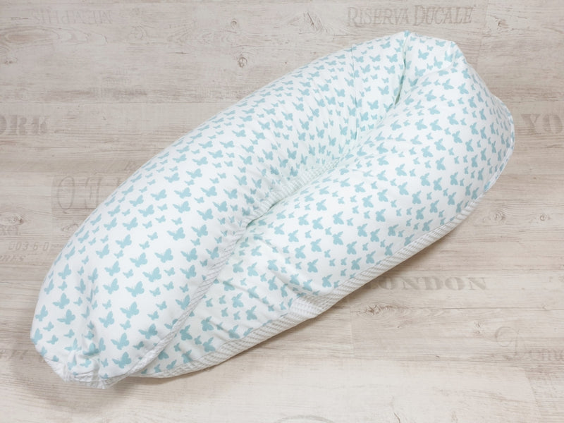 Atelier MiaMia Nursing Pillow or Side Sleeper Pillow Positioning Pillow Butterflies Light Blue 137