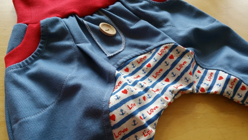 Atelier MiaMia - Popo Bloomers gr. 46-110 anche come set con cappello e sciarpa Love Anchor Blue Red 14