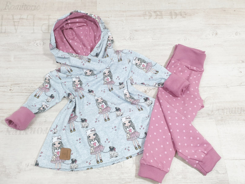 Hoodiekleid Baby Kind Größe 56-140 Designer Limitiert Püppchen 16 Hellgrau von Atelier MiaMia