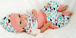 Atelier MiaMia Cool bloomers or baby set short and long turquoise apricot hearts 16