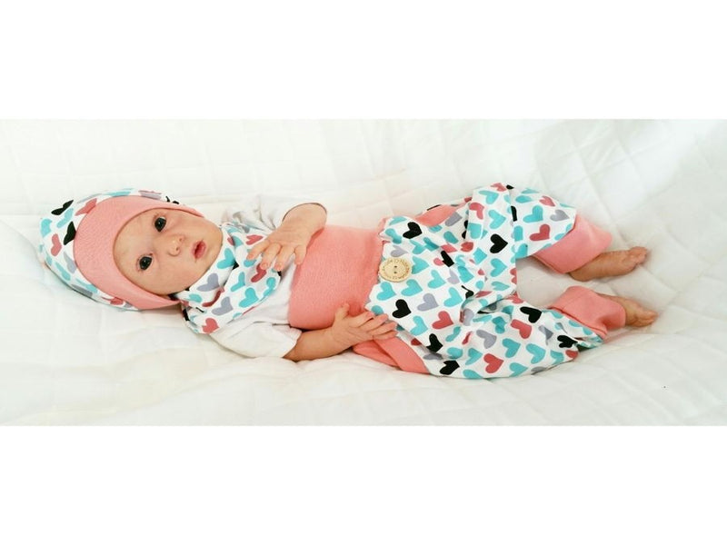 Atelier MiaMia Cool bloomers or baby set short and long turquoise apricot hearts 16