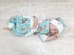 Coole Pumphose oder Babyset kurz und lang Rehe Aqua Creme 19 von Atelier MiaMia