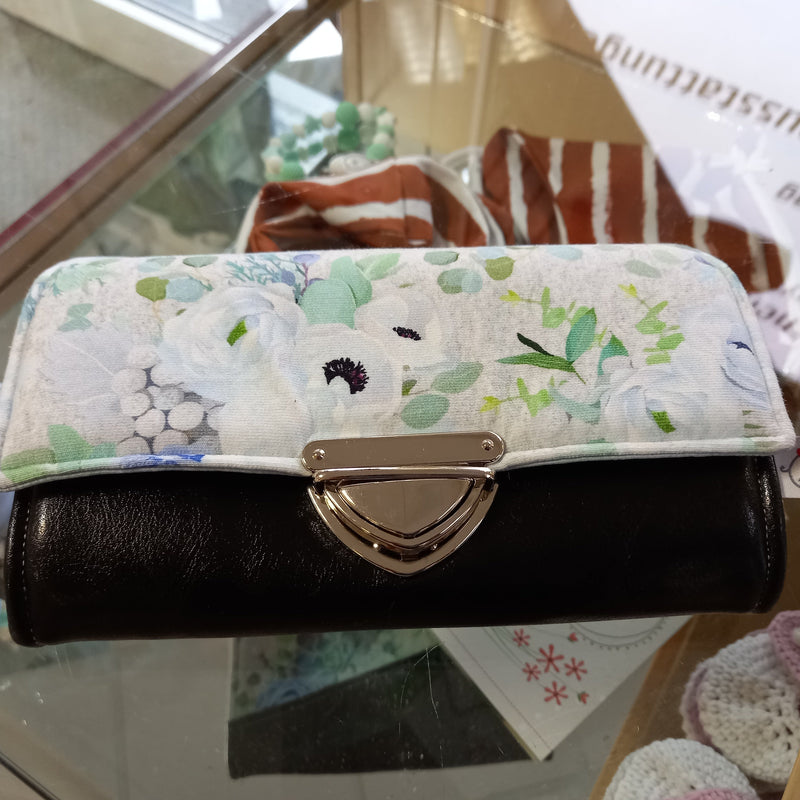 Atelier MiaMia wallet XL with buckle faux leather black flower pattern AVAILABLE NOW