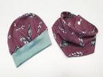 Atelier MiaMia Beanie Set Hat and Scarf Feathers Purple No. 208