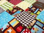 Kuscheldecke Patchwork Punkte Elefanten Affen mit Stickerei 21 von Atelier MiaMia