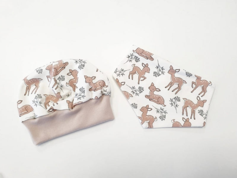 Beanie Set Mütze und Tuch Baby Rehe Braun Nr. 220 von Atelier MiaMia