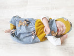 Atelier MiaMia romper short and long also as baby set pirate teddy blue 226