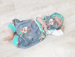 Atelier MiaMia tutina corta e lunga anche da neonato completo indiano volpe blu 227