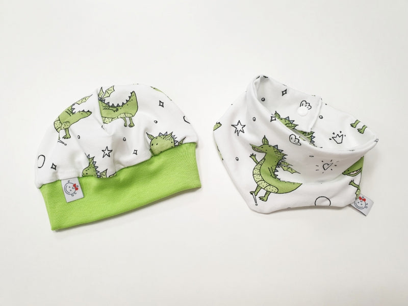 Beanie Set Mütze und Tuch Baby Drachen Grün Nr. 231 von Atelier MiaMia