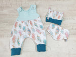 Atelier MiaMia romper short and long also as a baby set feathers light blue 236