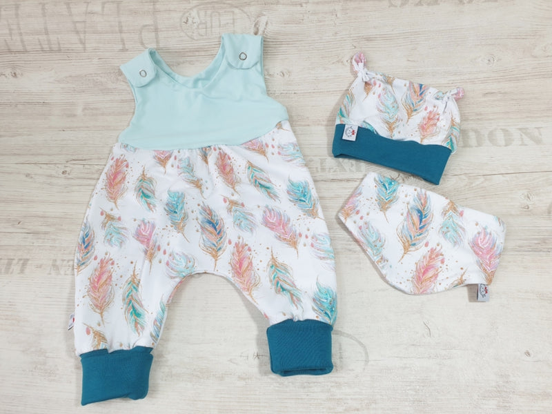 Atelier MiaMia tutina corta e lunga anche da neonato set piume azzurro 236