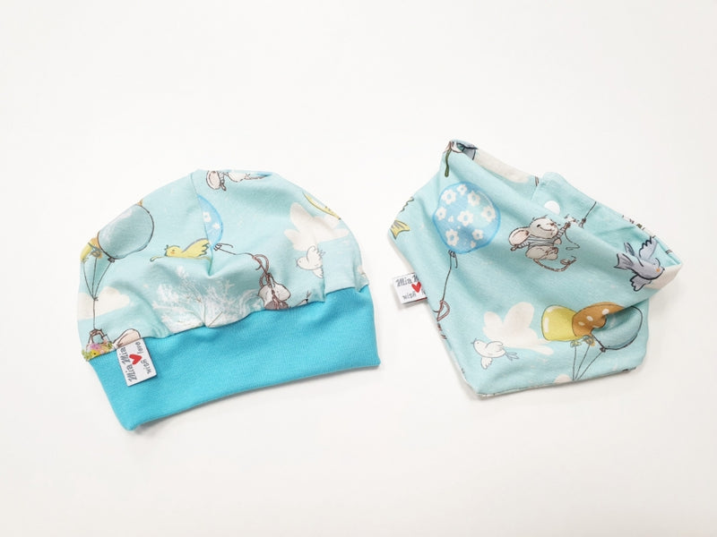 Atelier MiaMia Beanie Set Hat and Scarf Mice Birds Balloons No.237