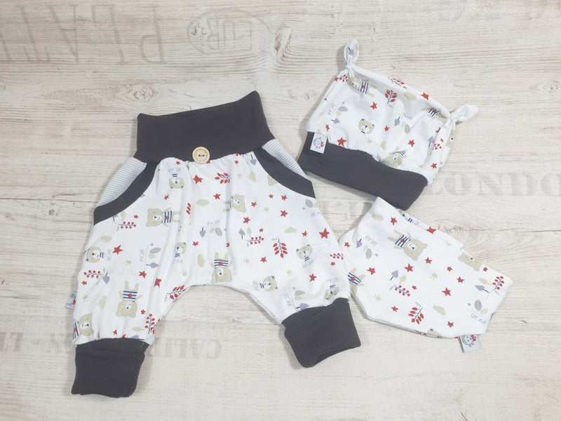 Coole Pumphose oder Babyset kurz und lang Teddybär Braun 24 von Atelier MiaMia