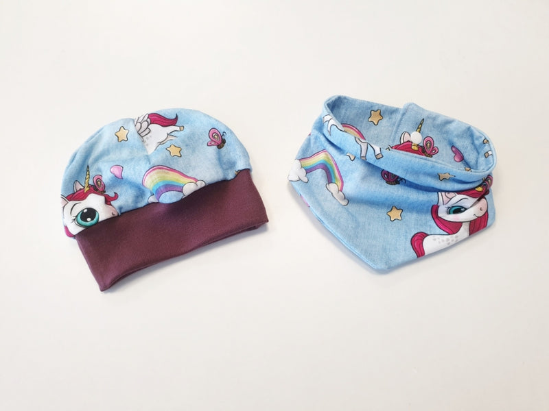Beanie Set Mütze und Tuch Baby Einhorn Regenbogen Nr. 245 von Atelier MiaMia
