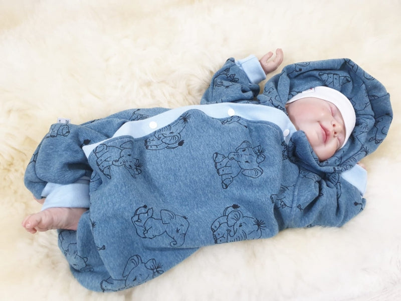 Atelier MiaMia - overall baby child from 50 to 110 designer wellness overall elephant blue alpine fleece 25