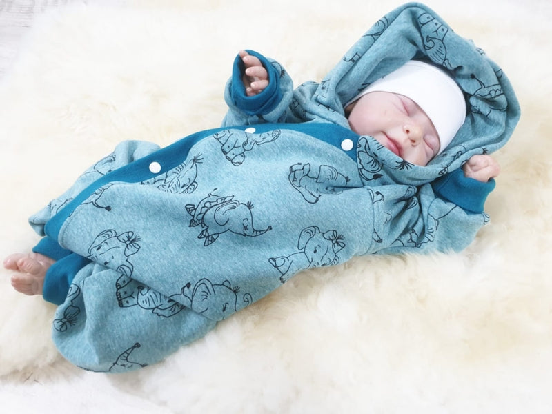 Atelier MiaMia - overall baby child from 50 to 110 designer wellness overall elephant blue alpine fleece 26