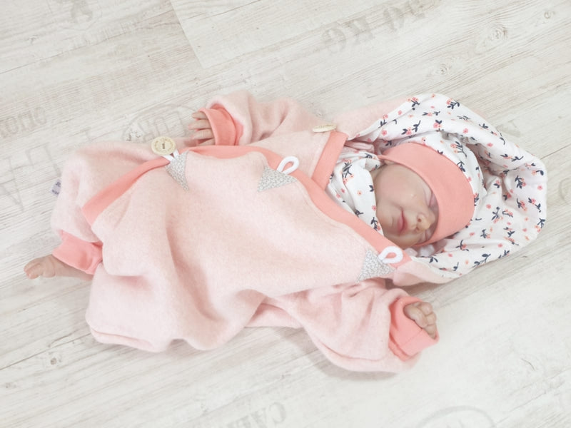 Atelier MiaMia - overall baby child from 50 to 110 designer wellness overall light pink flowers 100% organic cotton 40