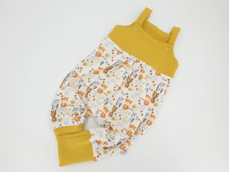 Atelier MiaMia romper short and long also as baby set bear micro waffle mustard yellow 408