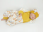 Atelier MiaMia romper short and long also as baby set bear micro waffle mustard yellow 408