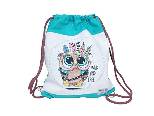 Atelier MiaMia Kinderrucksack, Kindergartenrucksack, Sportbeutel, Beutelrucksack,Kindertasche Indianer Eule