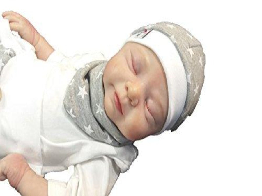 Atelier MiaMia - Beanie Tuch Baby Kind von ab KU 33 Limitiert !! Beanie und Tuch grau Sternchen